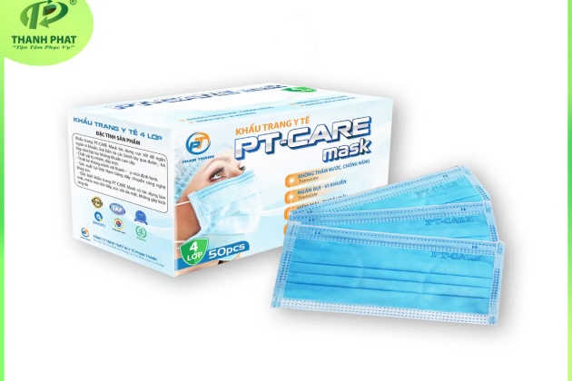 KHẨU TRANG PT - CARE (4 Lớp Màu Xanh - 50 Cái / Hộp )